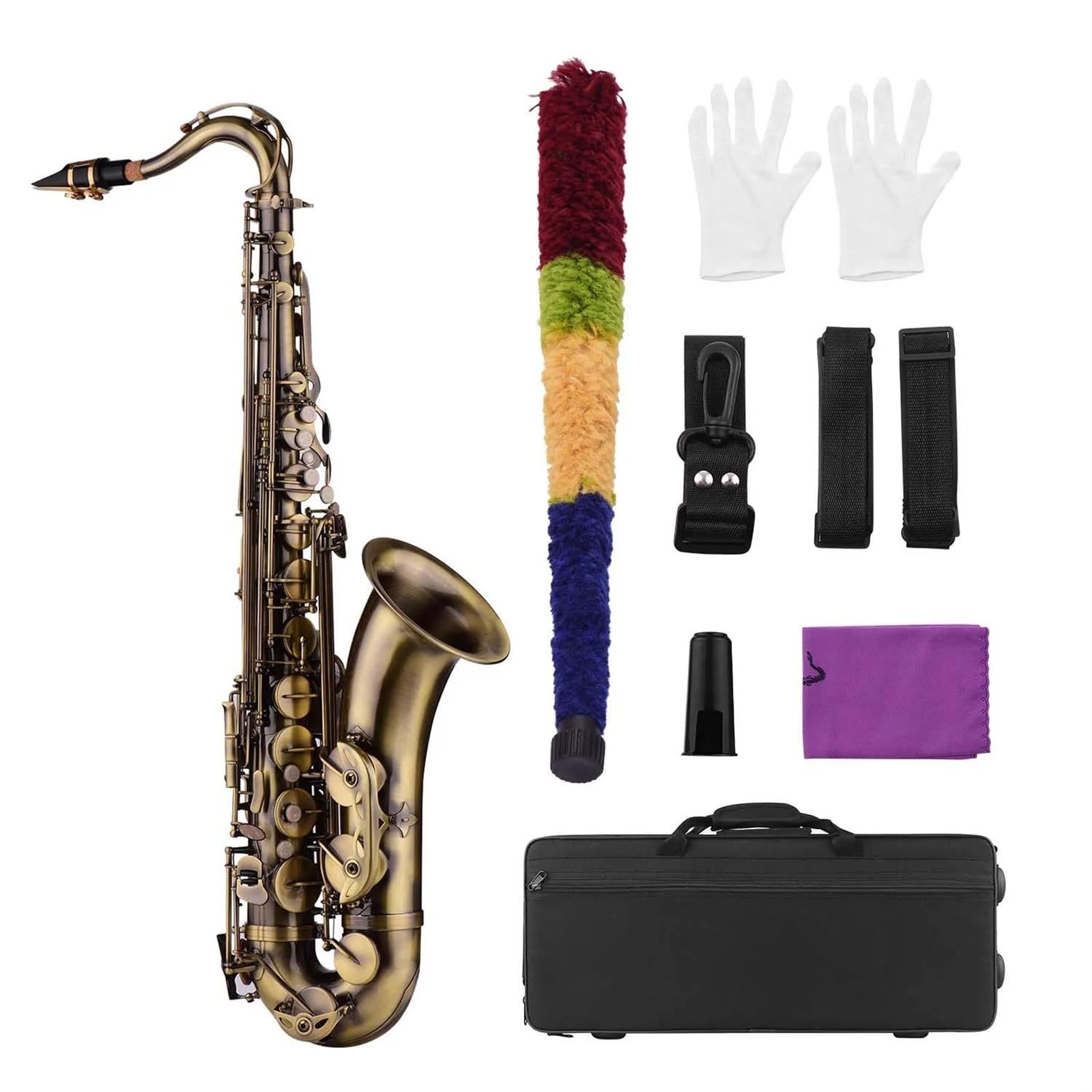 Saksofon Antyczne Wykończenie Bb Saksofon Tenorowy Saksofon Mosiężny Korpus Biały Instrument Dęty Drewniany Z Futerałem Do Przenoszenia Rękawiczki Saksofonowe Paski Na Szyję