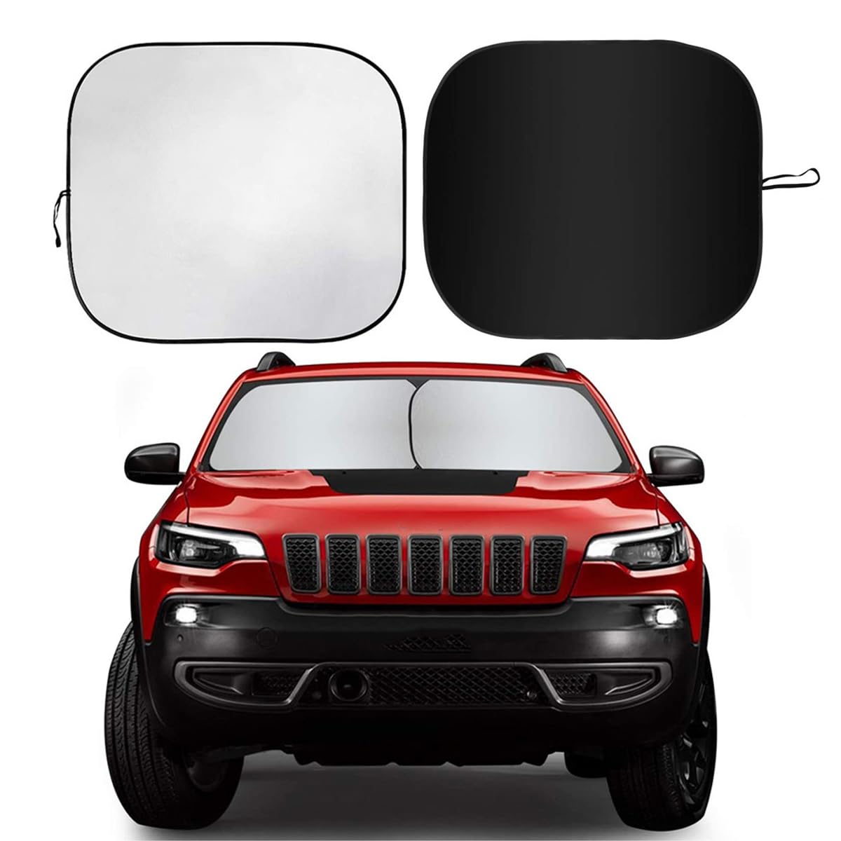 2PCS Car Windshield Sun Shade with Storage Pouch Foldable Car Front Window Sunshade Auto Sun Visor Blocks Max UV Rays and Cool Car Interiors (Standard(59x73cm))