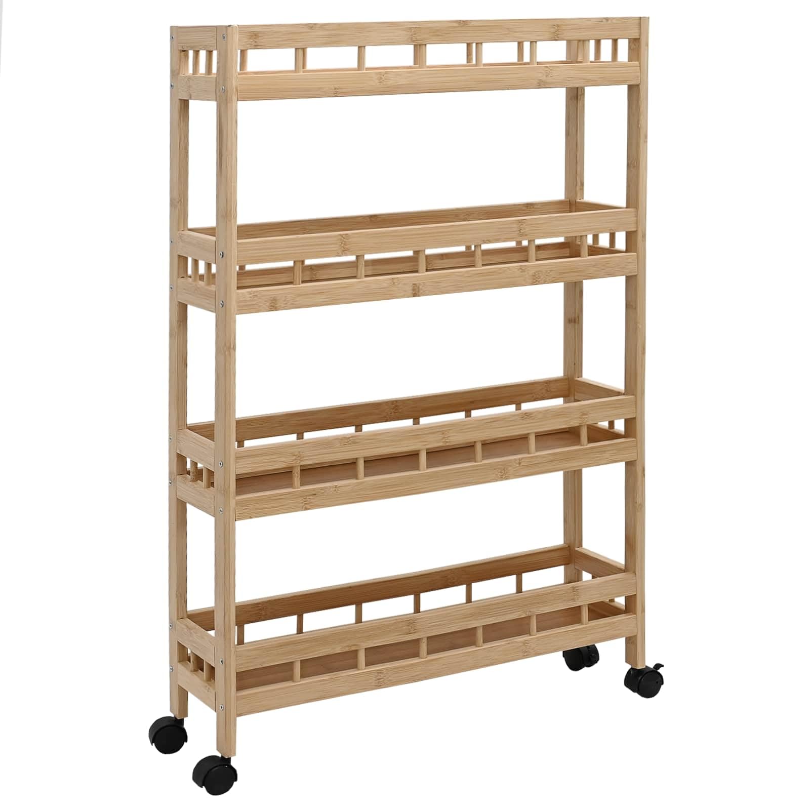 Carro de cocina de bambú 60 x 18 x 97 cm con ruedas