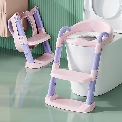Asiento de inodoro de entrenamiento para niños y niñas, asiento de inodoro con escalera, asiento plegable para inodoro con diseño antideslizante,