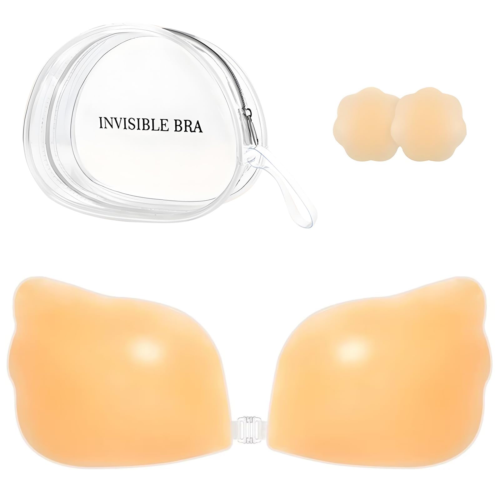 Adhesive Bra Strapless Ultra Sticky Invisible Push up Silicone Bra Reusable for Backless Dress (UK, Cup & Band, A, Creme)