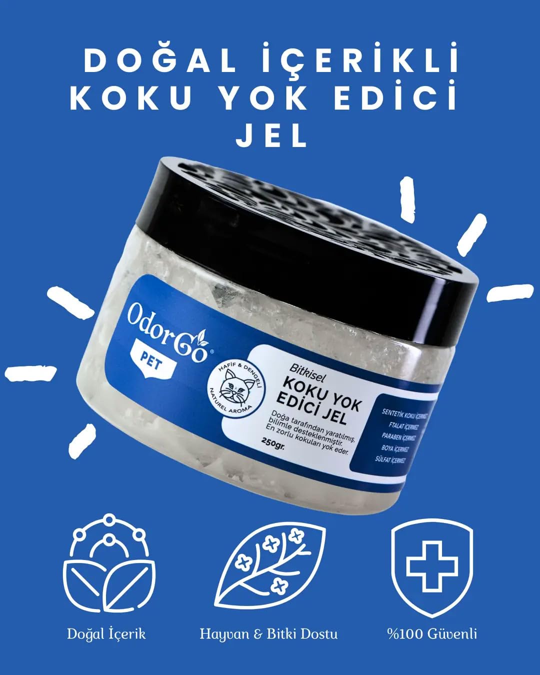 ODORGO Pet Koku Yok Edici Jel 250g – Kedi Kumu Kabı ve Pet Alanları İçin Kalıcı Koku Giderici