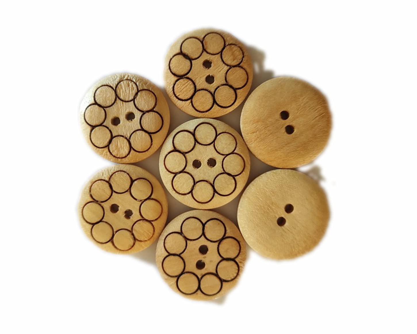 Ekta Enterprise Assorted Flower White/Off-white Big Size Wooden button Dia. 25mm, 2 Holed Buttons for Designer Fancy Collection of Ethnic Ware, Ladies Kurties, Sewing, Curtains, Decoration DIY Art and Craft Pack of 20