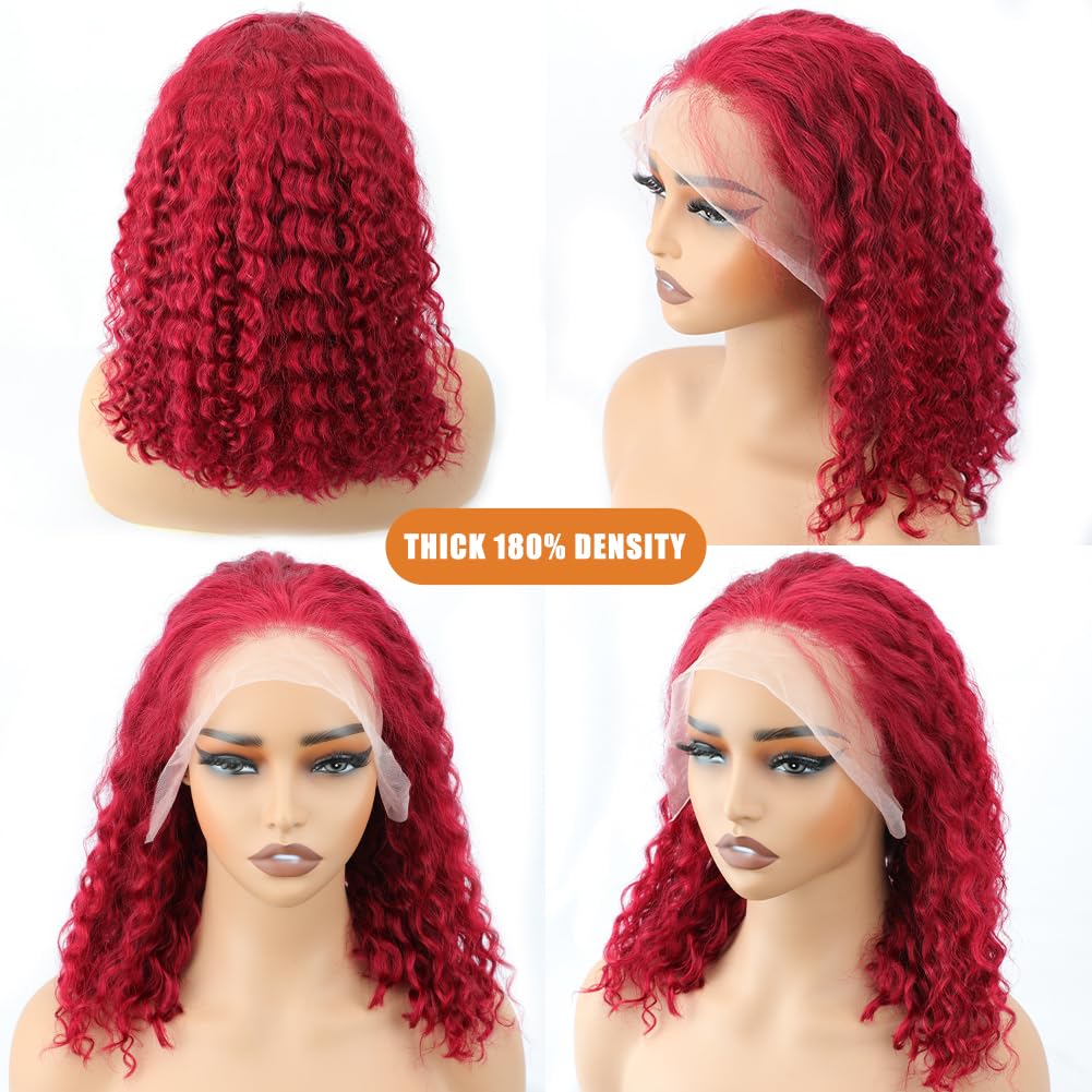 99J Burgundy Curly Bob Wig Human Hair Short Bob Wigs For Women Bob Lace Front Wigs Human Hair 14 Inch Glueless 180 Density 13x4 HD Frontal Lace - Image 2