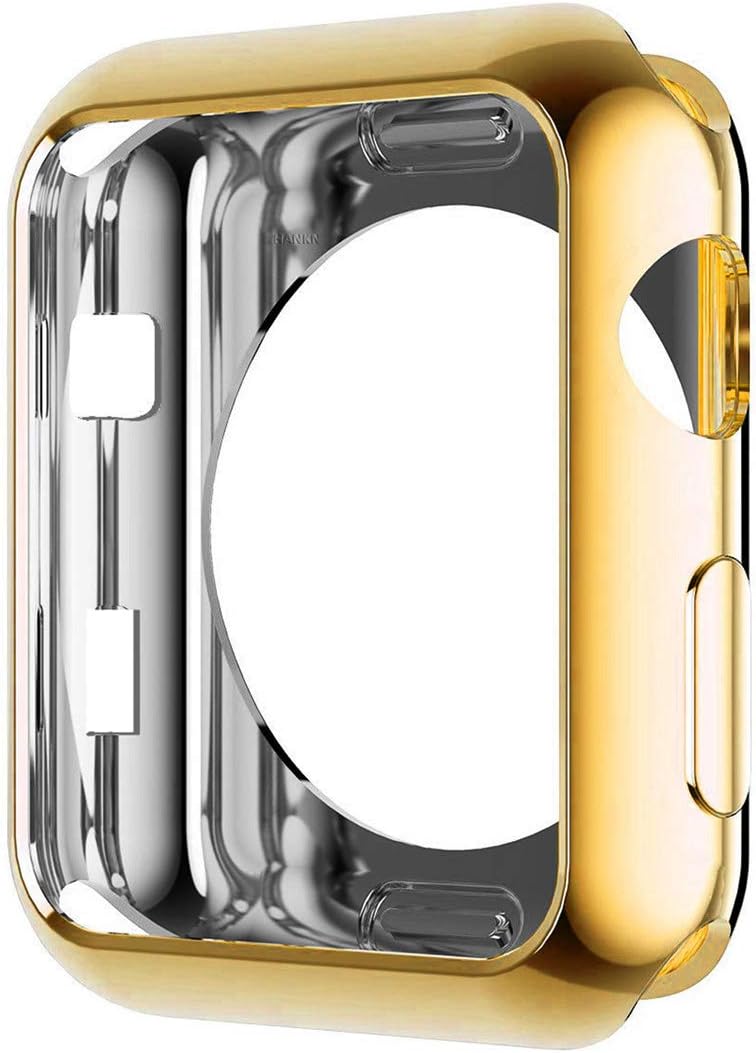 HANKN Case for Apple Watch Series 3 2 1 Case Gold 38mm, Soft TPU Plated Cover Scratch-Proof Smartwatch Protector Bumper for Iwatch [No Front Screen Protector] (38mm, Gold)