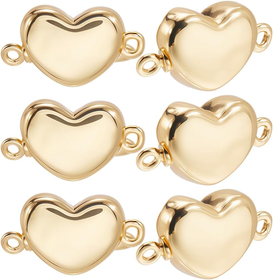 Beebeecraft 6Pcs Heart Shaped Box Clasps 18K Gold Plated Brass Closure Links Connectors for DIY Necklace Bracelet Earring Jewelry Making