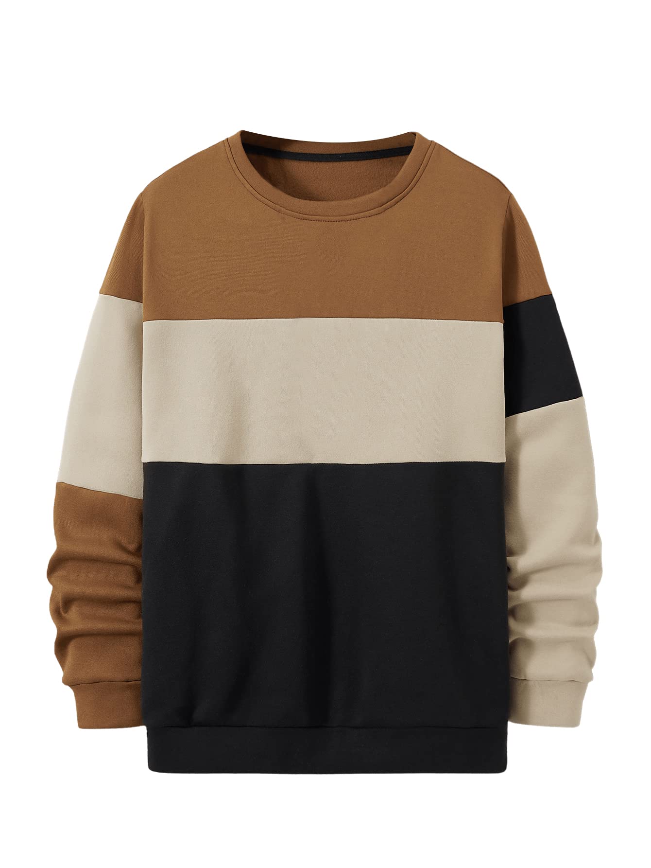 SweatyRocksMen's Colorblock Long Sleeve Round Neck Shirt Thermal Pullover Sweatshirt