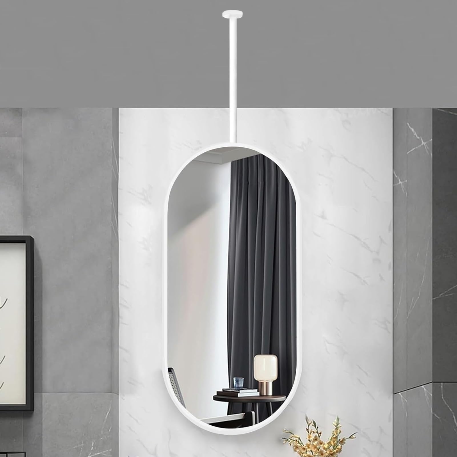 FGXHHS Ceiling Mounted Mirror Oval Wall Home or Hotel Bathroom Vanity with Hanging Rod HD - Customizable (Size : 50cmx70cm)