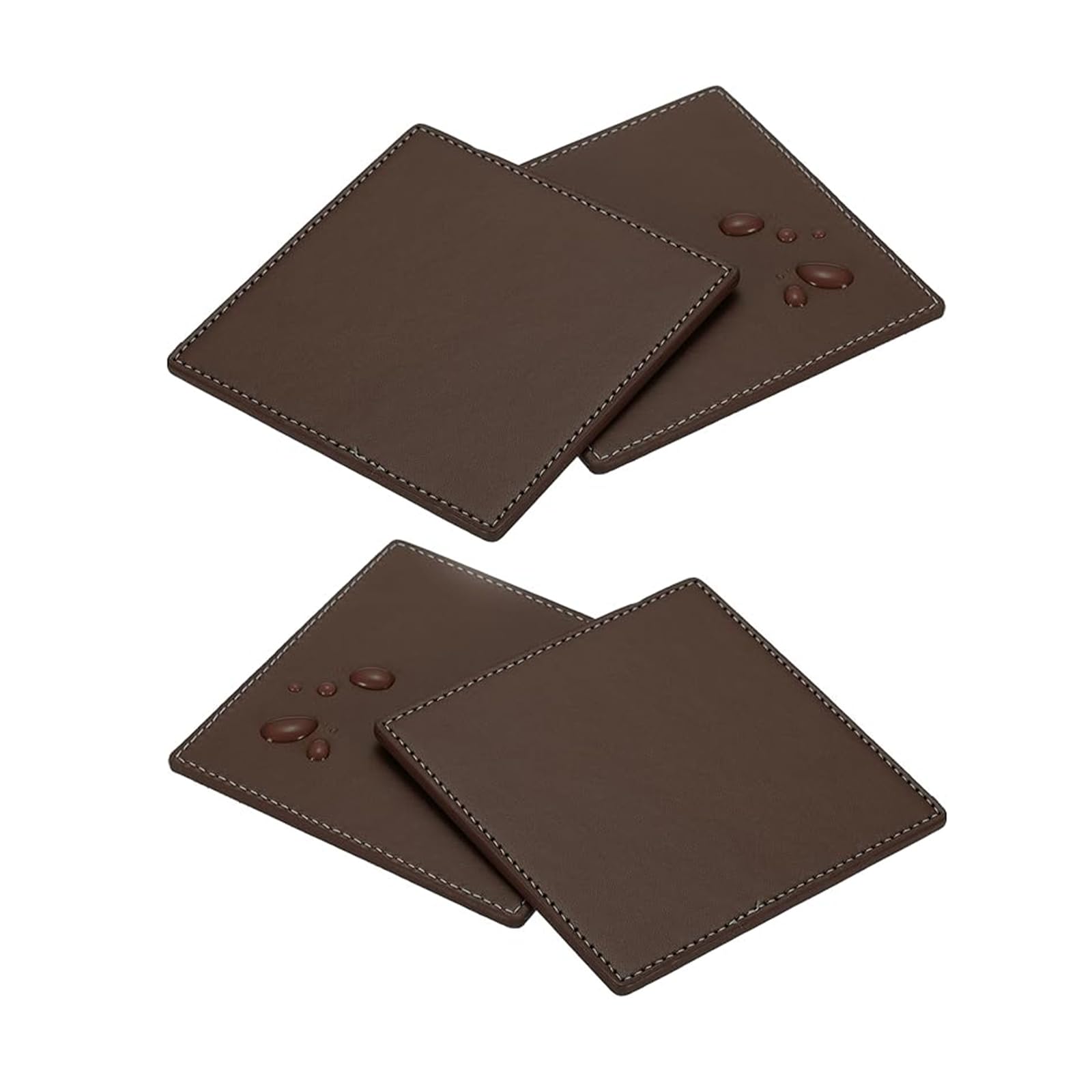 Square PU Leather Coaster, Brown Drink Coasters Heat Resistant Waterproof Protect Table From Hot Cold Water Marks, Non-Slip Easy Clean for Home Kitchen Dining Office