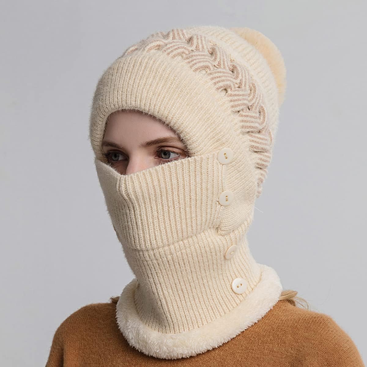 Scarf Hats Set for Women,Winter Warmer Beanie Hats One-Piece Fleece Lined Knit Balaclavas Mask Set - Image 2