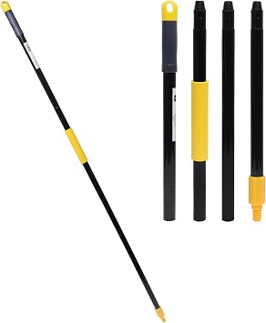 61" Metal Extendable Mop/Broom Handle | Threaded Plastic Screw, 4 Section Pole, Compatible with Most Mops and Broom Heads, Black/Yellow