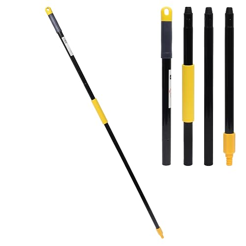 KLEEN HANDLER 61" Metal Extendable Mop/Broom Handle | Threaded Plastic Screw, 4 Section Pole, Compatible with Most Mops and Broom Heads, Black/Yellow