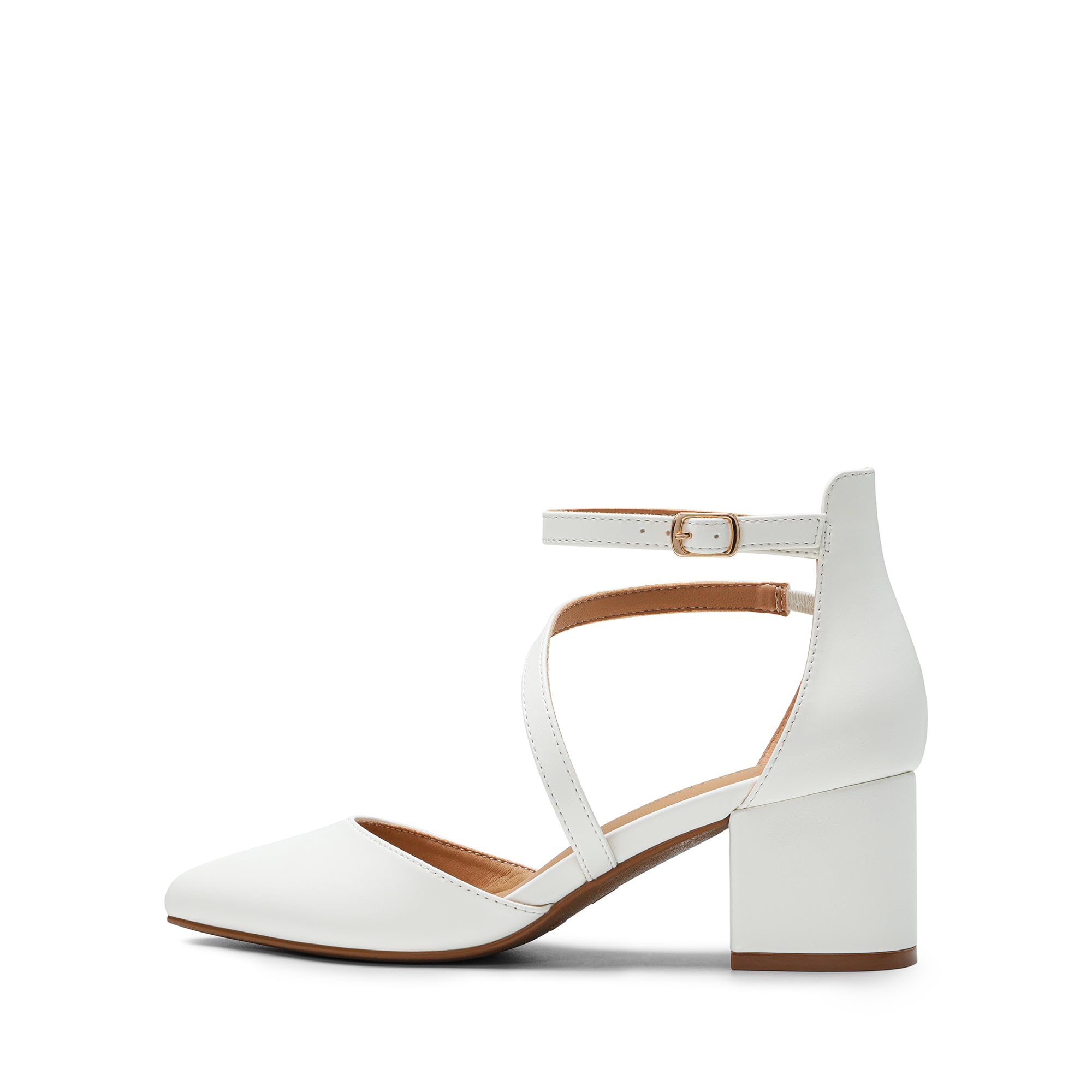 DREAM PAIRS Damen-Pumps mit geschlossenem, spitzem Zehenbereich und niedrigem Blockabsatz, Knöchelriemen, Hochzeitsschuhe, Elegante Schuhe