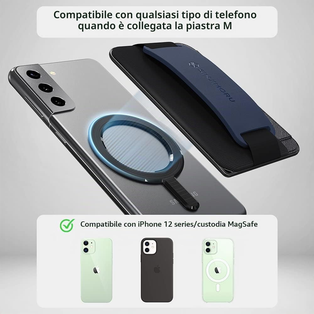 Sinjimoru [2022 Updated iPhone 14 Magnetic Phone Wallet for MagSafe, iPhone Card Holder with Cell Phone Kickstand & Phone Grip Strap for iPhone 12 13 14 Series. M-Bgrip