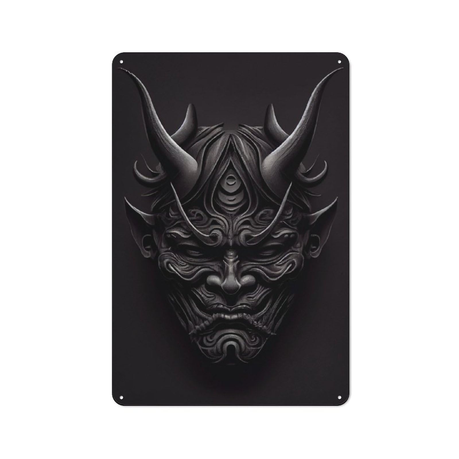 Junmoney Fierce Hannya Mask Vintage Metal Plaque 30X20cm Featuring For Garage Wall, For People Furnishing A Garage