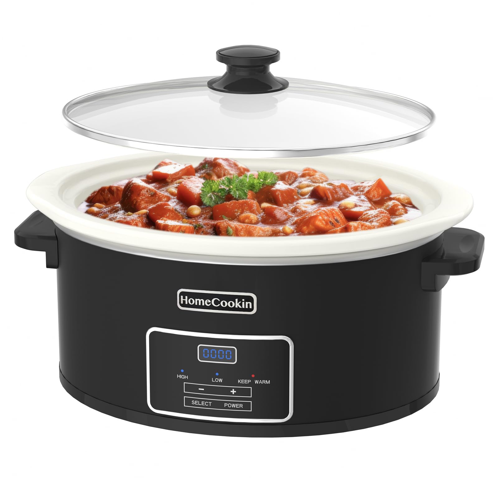 HOMECOOKIN 7-Quart Programmable Slow Cooker with Timer Keep Warm - Small Kitchen Appliance for Family Dinners - Serves 6+ People (Black)