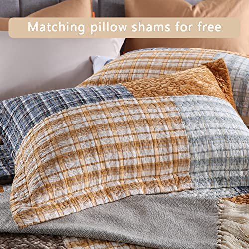 Image of Secgo Quilt King Size - 100% Cotton Bedding Set (98 * 106 Inch) with 2 Pillow Shams, Patchwork Reversible Lightweight Bedspread, Quilted Coverlet Fit All-Season