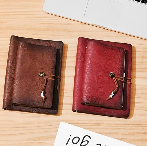 Miniatura 3 de Wonderpool - Diario de piel con forro de papel y bolígrafo, rellenable, 6 argollas, páginas a rayas, cubierta vintage para la oficina, viajes,