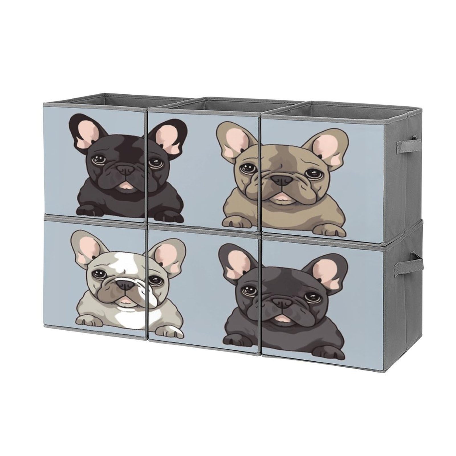 FodPand French Bulldog Storage Bins Cubes Fabric Cube Organizer Foldable Storage Boxes Large Storage Baskets Oxford Cloth Cube Bins for Home Clothes Closet Organizers 6 Pack