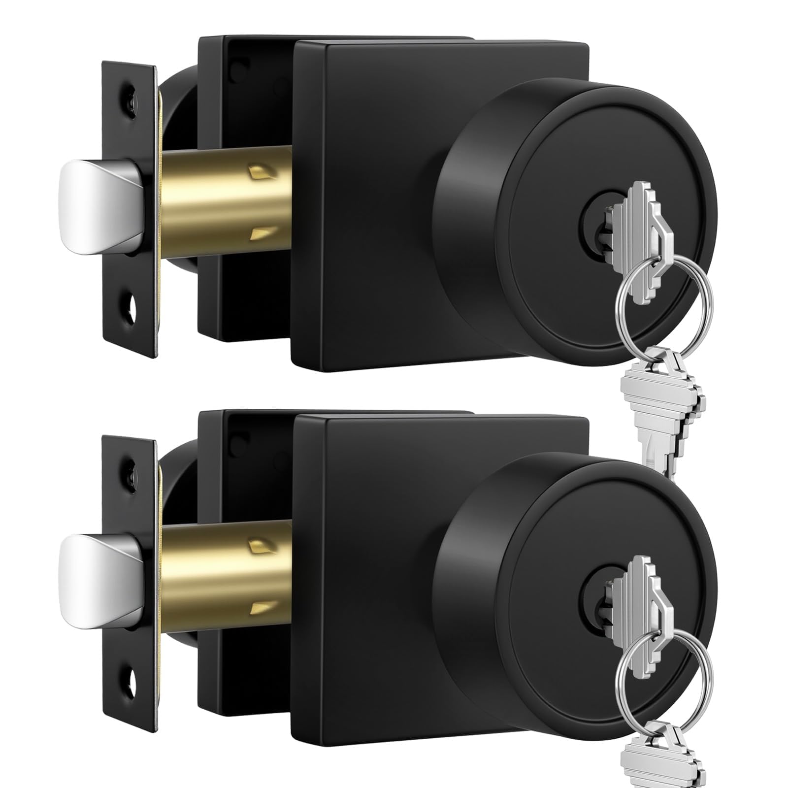 Haidms Black Exterior Door Knob with Lock and Key, Keyed Alike 2 Pack
