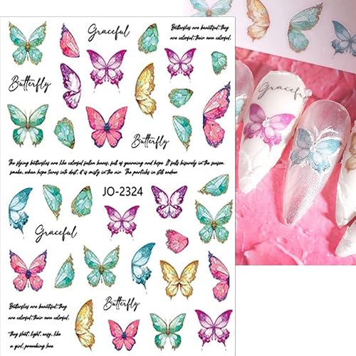 Butterfly Nail Art Stickers,3D Colorful Butterfly Nail Stickers For Girls Nail Decals Self Adhsive Butterfly Stickers For Nails Diy Women Nail Accessories Spring Nail Decoration Supplies,6 Sheets/Set #TOP6