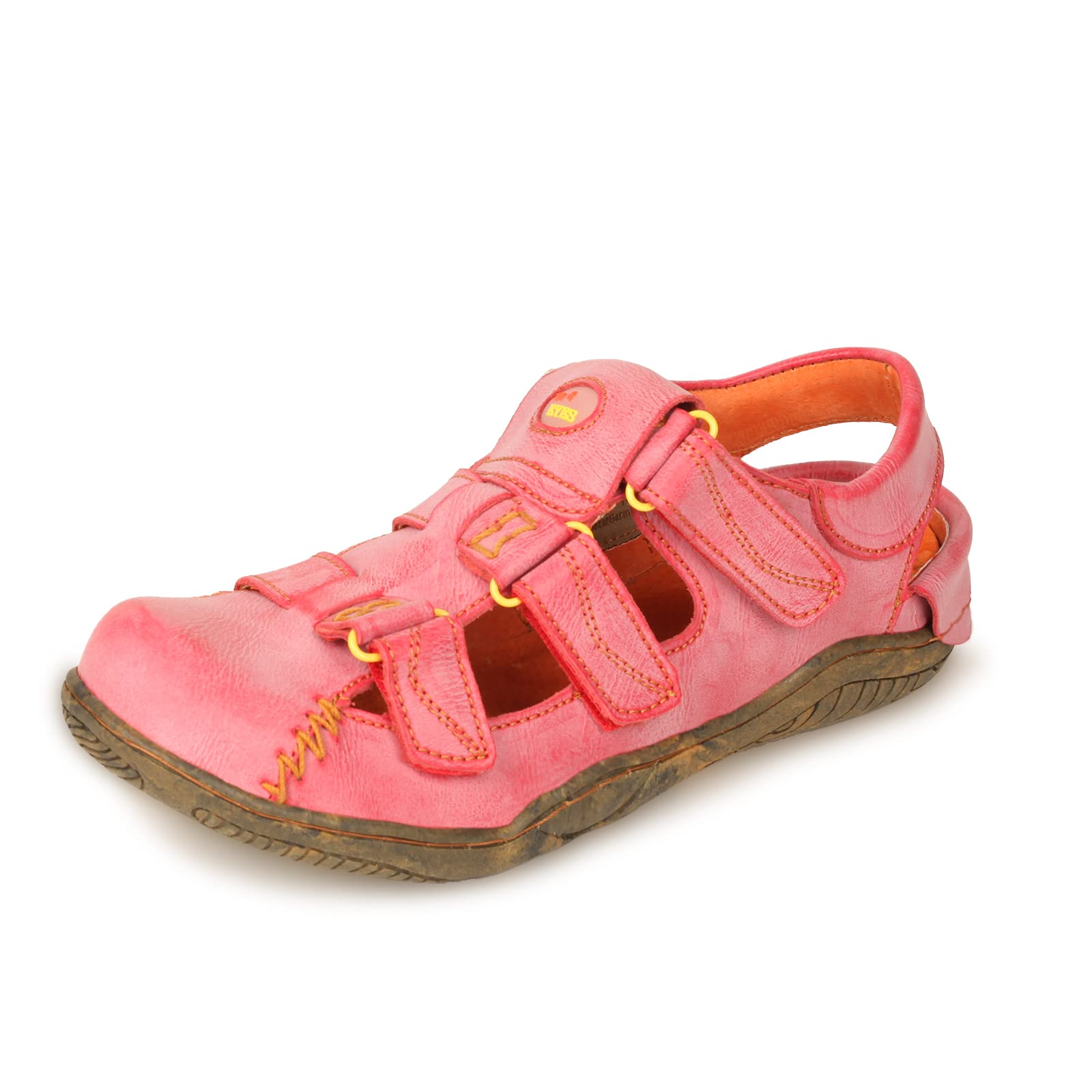 TMA EYES Women's Hook and Loop Closed-Toe Leather Sandal