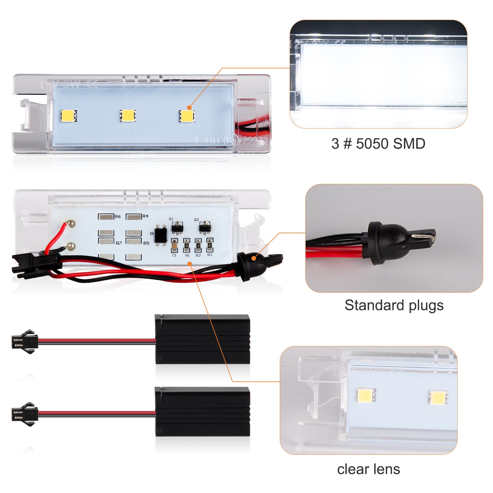 Luci Targa a LED per Opel Vauxhall Zafira B Vectra C Corsa C D Insigina Astra J H Adam Cascada Meriva A B Tigra Twin Top, Luce Placchetta Lampada con Canbus, Nessun Errore