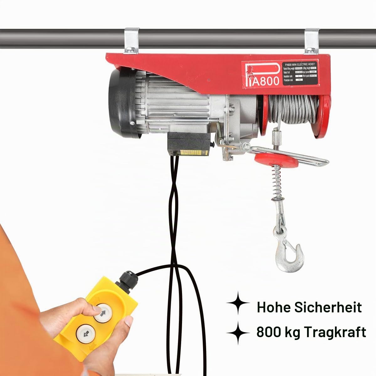 Seilwinde Elektrisch Seilzug Flaschenzug 400/800 KG Motorwinde Elektrisch Winde Hebezug Winden Hebezeuge für Garage Lager Fabrik, mit Kabelfernbedienung, 220V 1300W