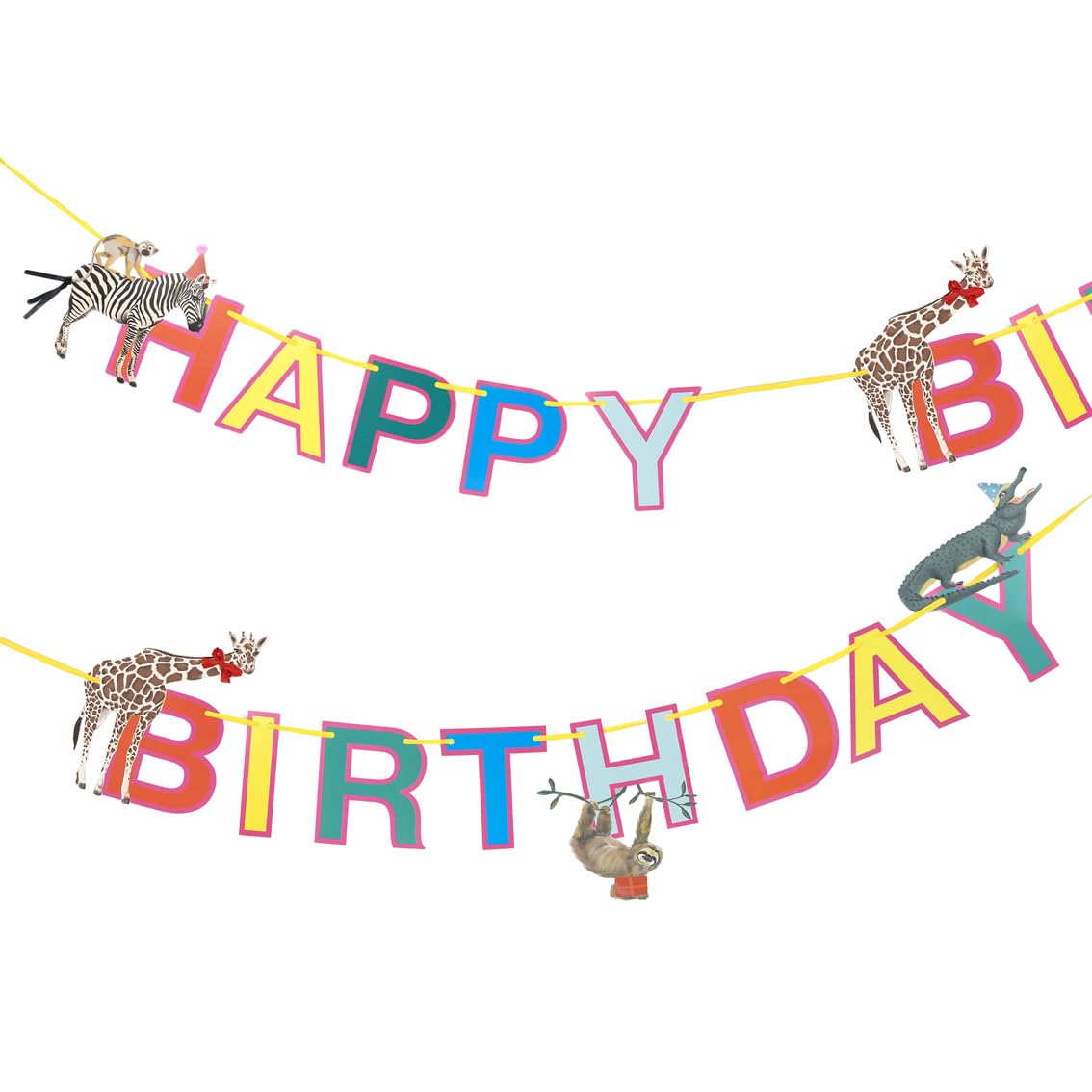 Talking Tables Safari Birthday Garland 3m Pre-Assembled Jungle Party Banner with Animal Characters