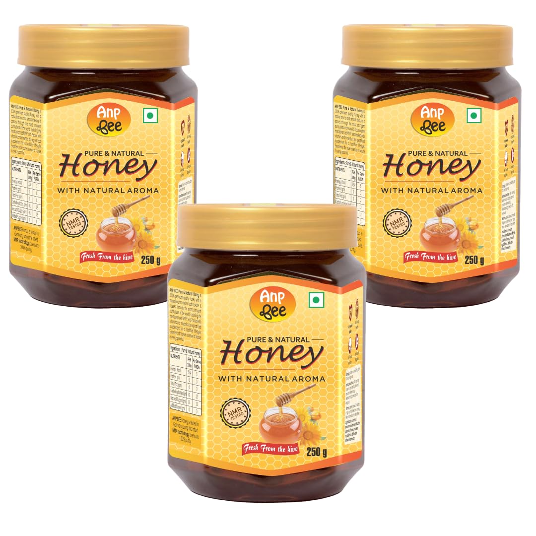 ANP BEE Raw Unpasteurized NMR Tested Natural Honey 250g Pack I Complies with 22 Rigorous FSSAI Quality Checks I 100% Pure, No Sugar Adulteration I Natural Immunity Booster for Adults & Kids I Pack of 3