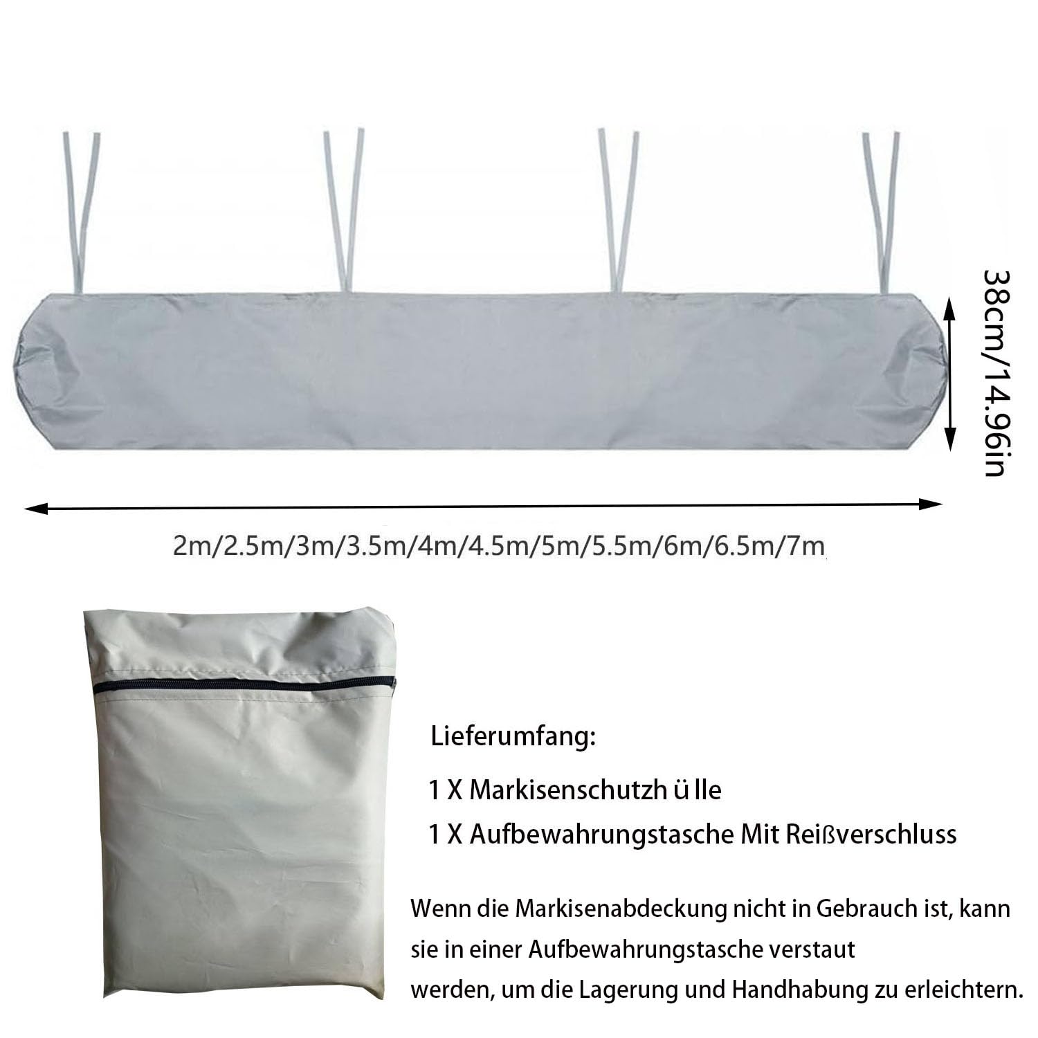 JDMA 3.5M Housse de Protection pour auvent d'extérieur, Housse pour auvent de terrasse imperméable, Housse étanche à la poussière, Housse de Store - Gris - 3,5