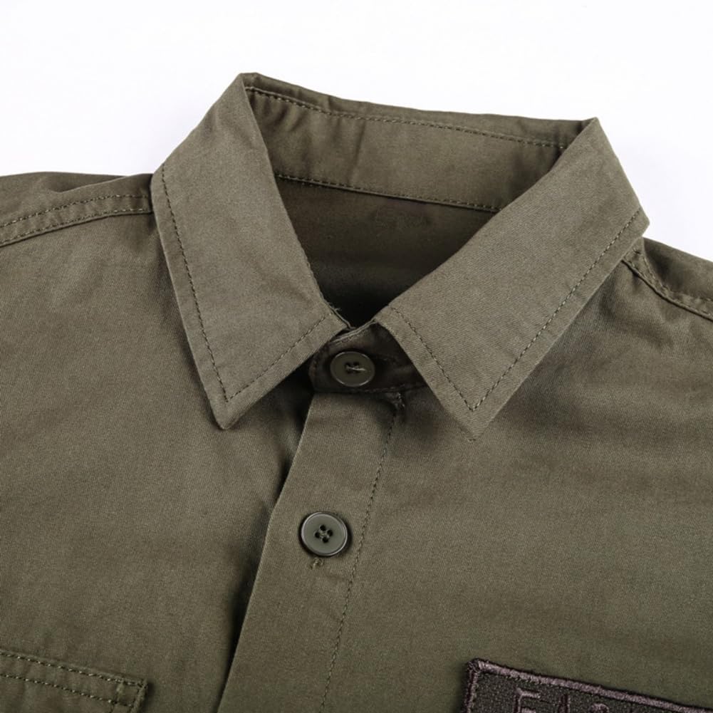 Hombre Camisas de Trabajo, Ropa de Militar de Manga Larga con Botones,Cargo Shirts, 2 Bolsillos, Regular Fit para Pesca, Tala, Senderismo, Caza