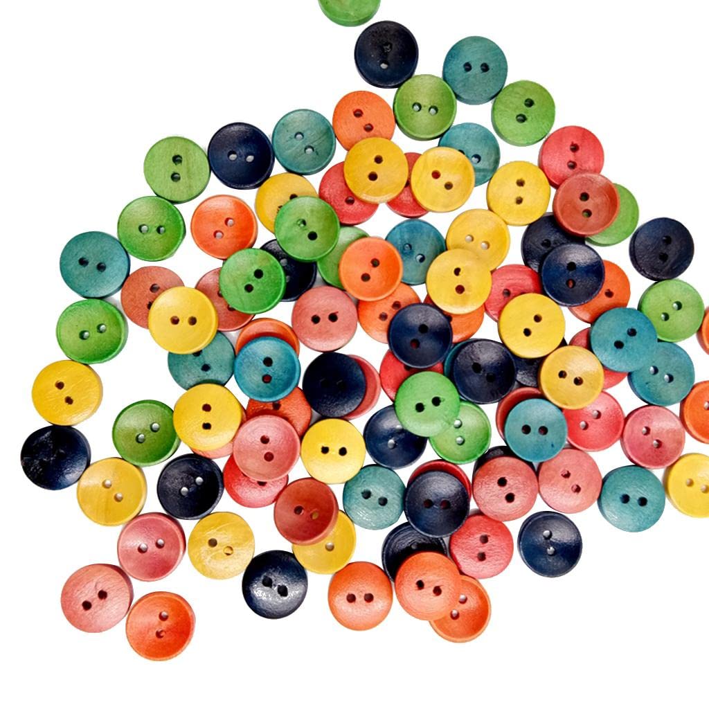 Assortimento di 100 bottoni in legno (colori misti) - 15 mm (1,5