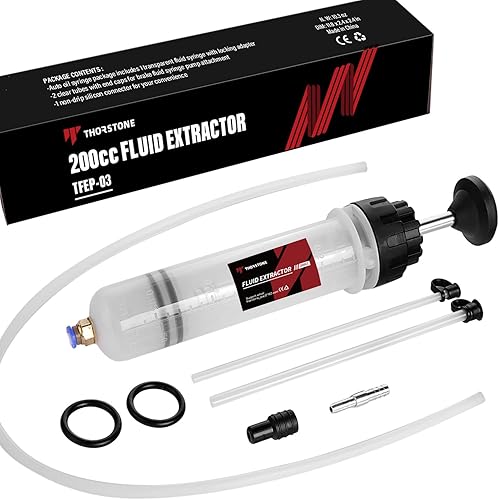 Thorstone Bomba Extractadora de Líquido Automotriz de 200cc, Jeringa Manual para Cambio de Aceite con Manguera de Goma de 50cm y 2 Tubos de Succión
