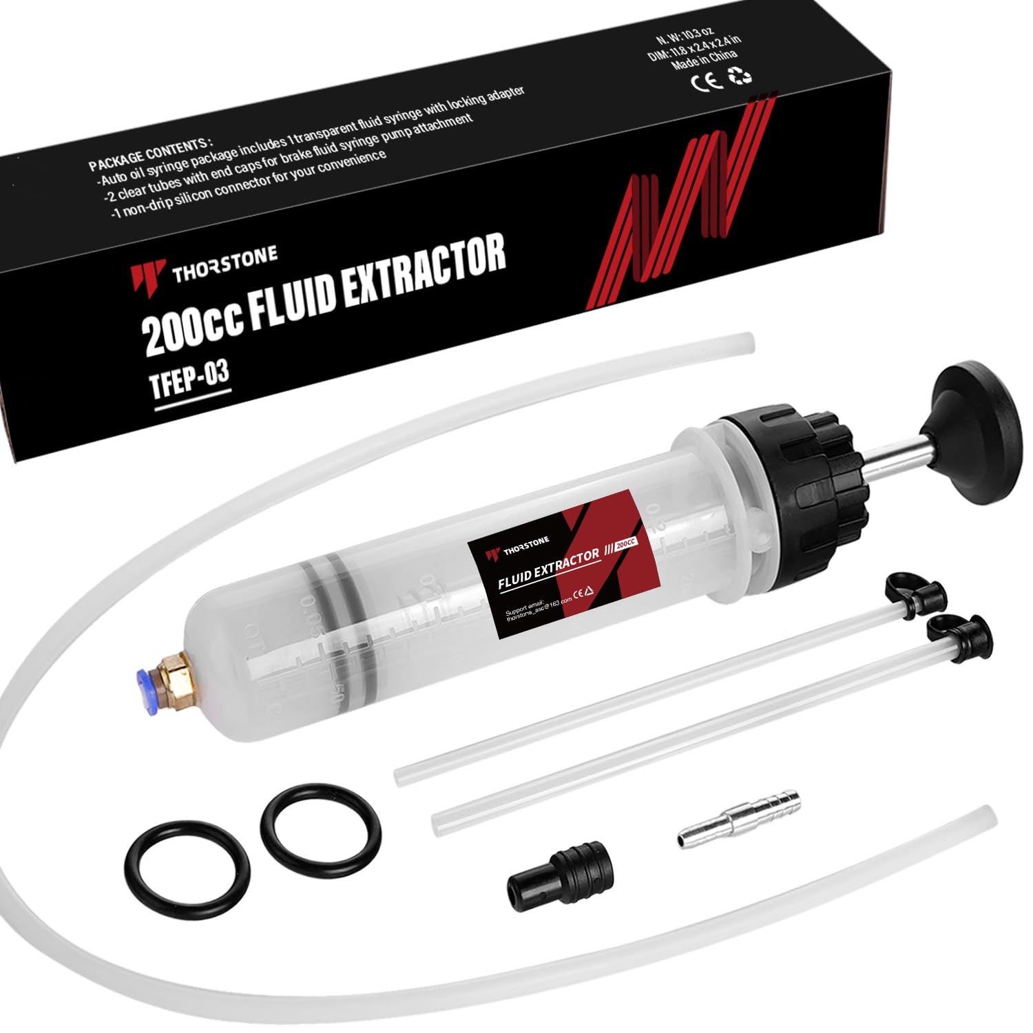 Thorstone Automotive Fluid Extractor Pump with Long Rubber Hose, Oil Change Syringe with Hose, Manual Fuel Suction & Filler, Fluid Oil Change Evacuator (7 Oz./0.21 Qt./200 CC)