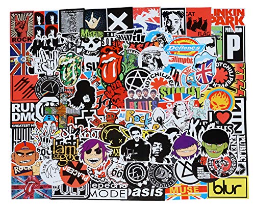 Band Stickers 100 Pcs Rock and Roll Music Stickers, Vinyl Waterproof Stickers for Personalize Laptop, Electronic Organ, Guitar, Piano, Helmet, Skateboard, Luggage Graffiti Decals