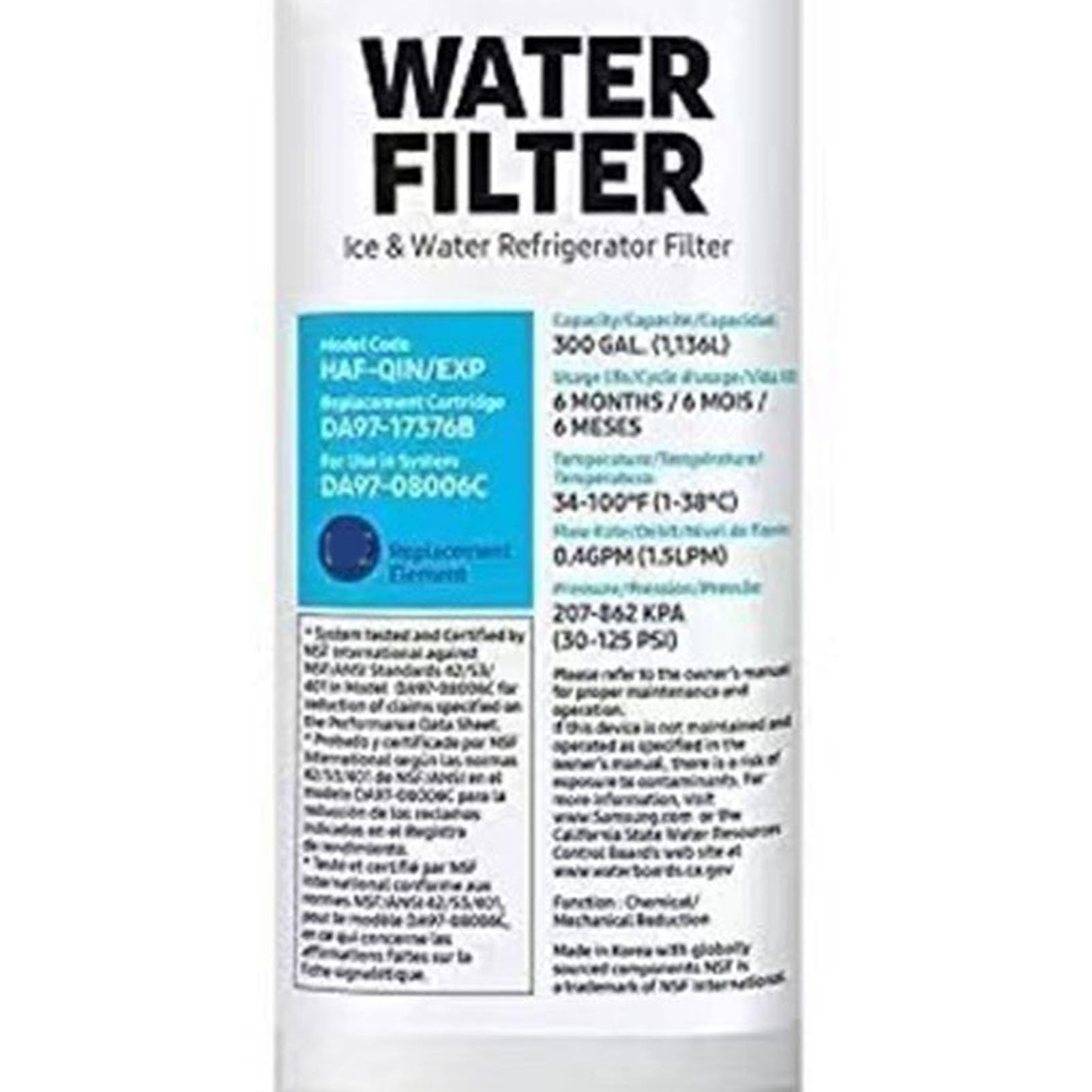 Remplacement du Filtre à Eau du Réfrigérateur DA97-17376B, Durée de Vie de 6 Mois pour la Maison, Compatible avec Hafqin/Exp, DA97-08006C
