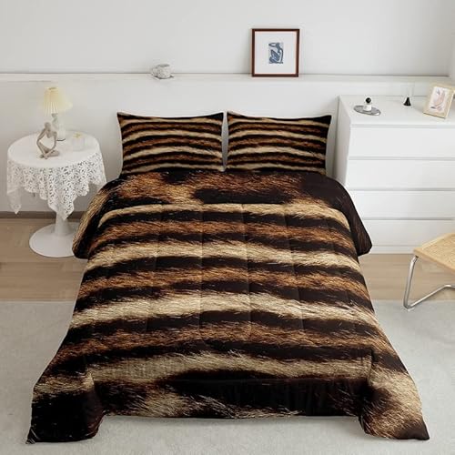 Tiger Kids Comforter Set Tiger Fur Print Bedding Set for Boys Teens Western Farm Animal Skin Decor Comforter Luxury Duvet Set Full Size with 2 Pillow Case Boys