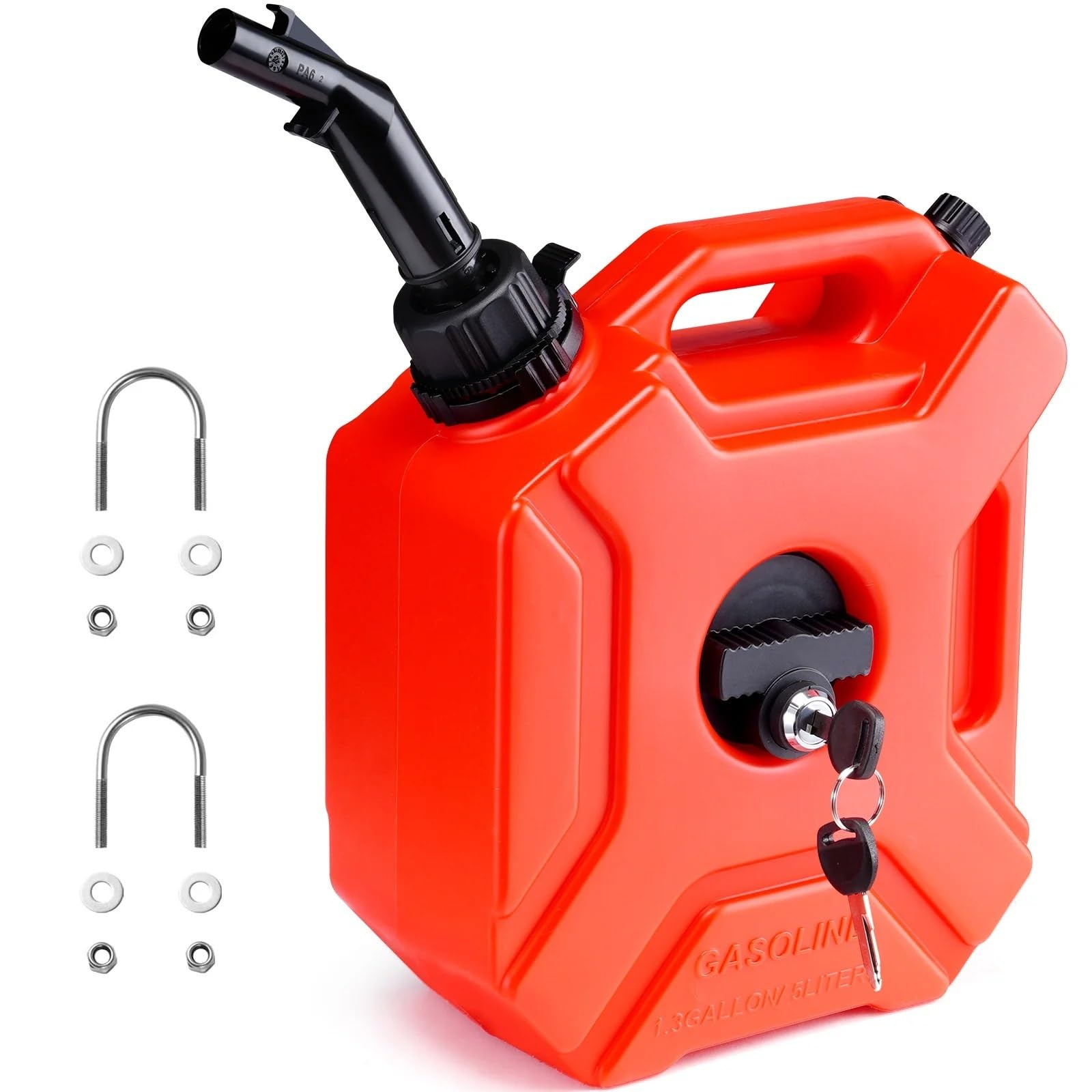 Kraftstoffkanister 5/10-Liter-Kraftstoffkanister (rot) mit Ausgießer und einstellbarer Durchflussrate für Motorrad und SUV(5L)