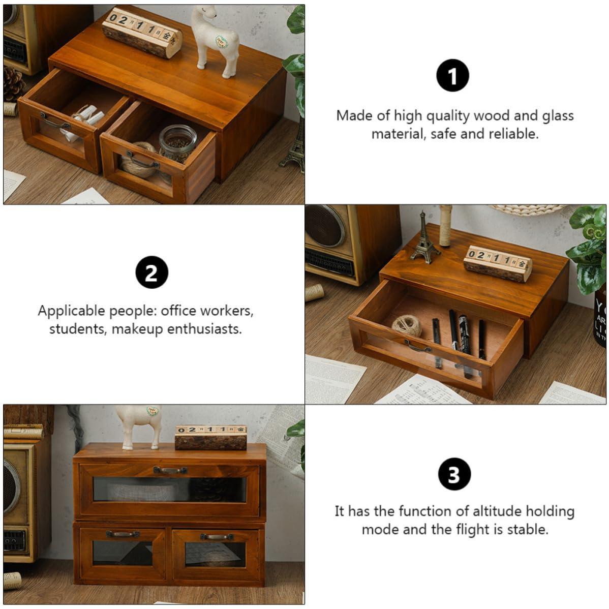 Cassettiera Scrivania Vintage in Legno e Ferro, Ripiano Monitor