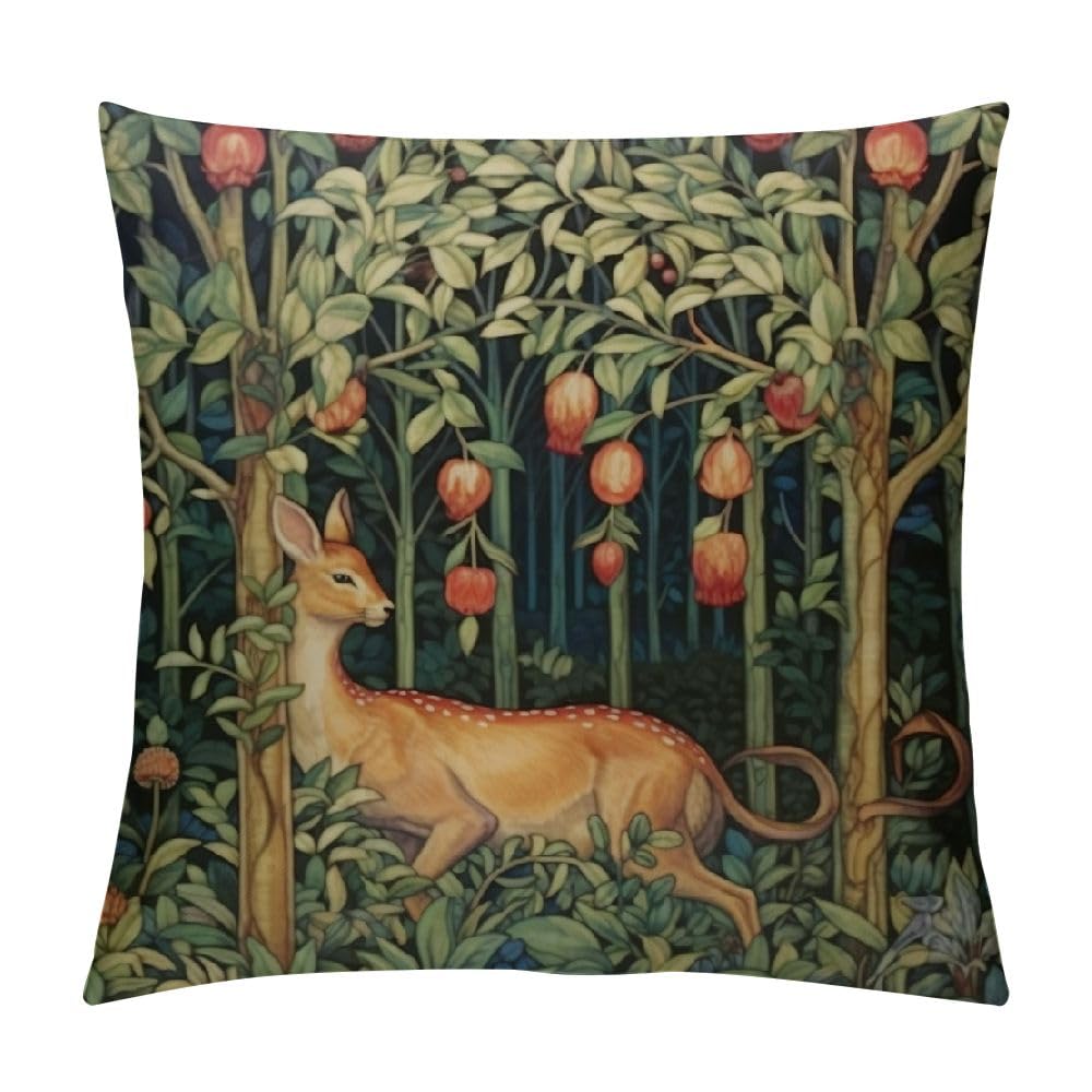 MMAFUL William Forest Animals Hares Blue Green Red Floral Morris Throw Pillow Covers Aesthetic Pillow Bedroom Decorative Pillowcase Home Decor Living