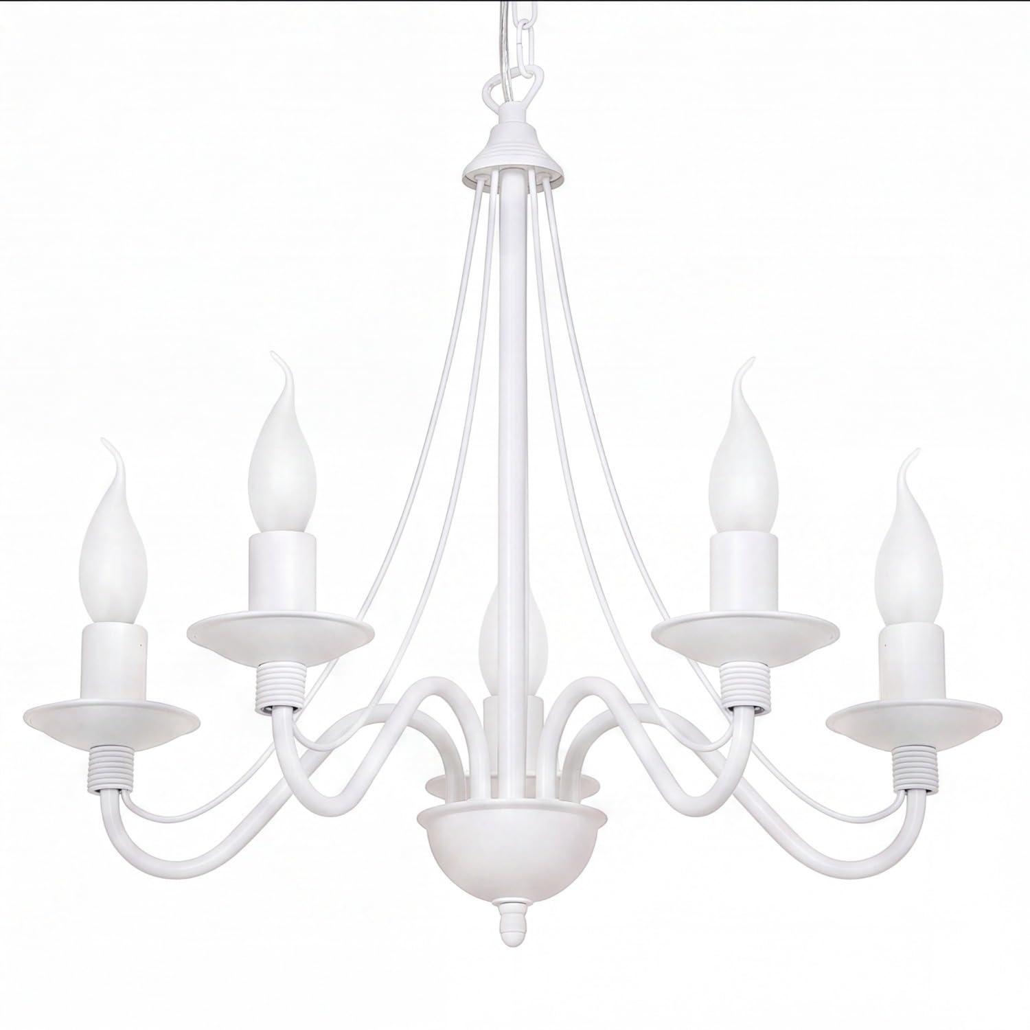 Licht-Erlebnisse Kronleuchter Metall Pendellampe Weiß 5-flammig E14 Rustikal opulent Esstisch Lampe Wohnzimmer Pendelleuchte