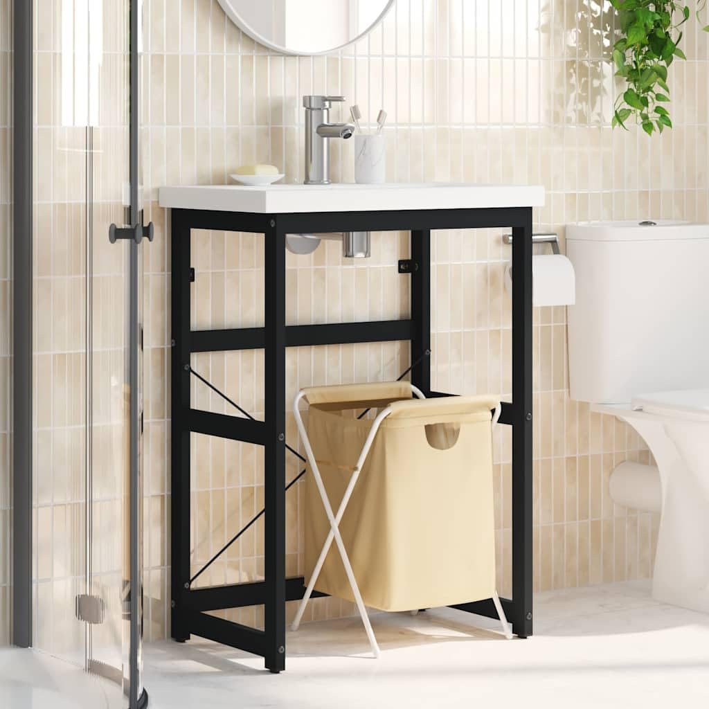 Mobiletto da bagno nero in ferro verniciato a polvere, 59 x 38 x 83 cm, mobiletto sottolavabo con ripiano aperto per ospiti WC e mobili da bagno, facile accesso e salvaspazio