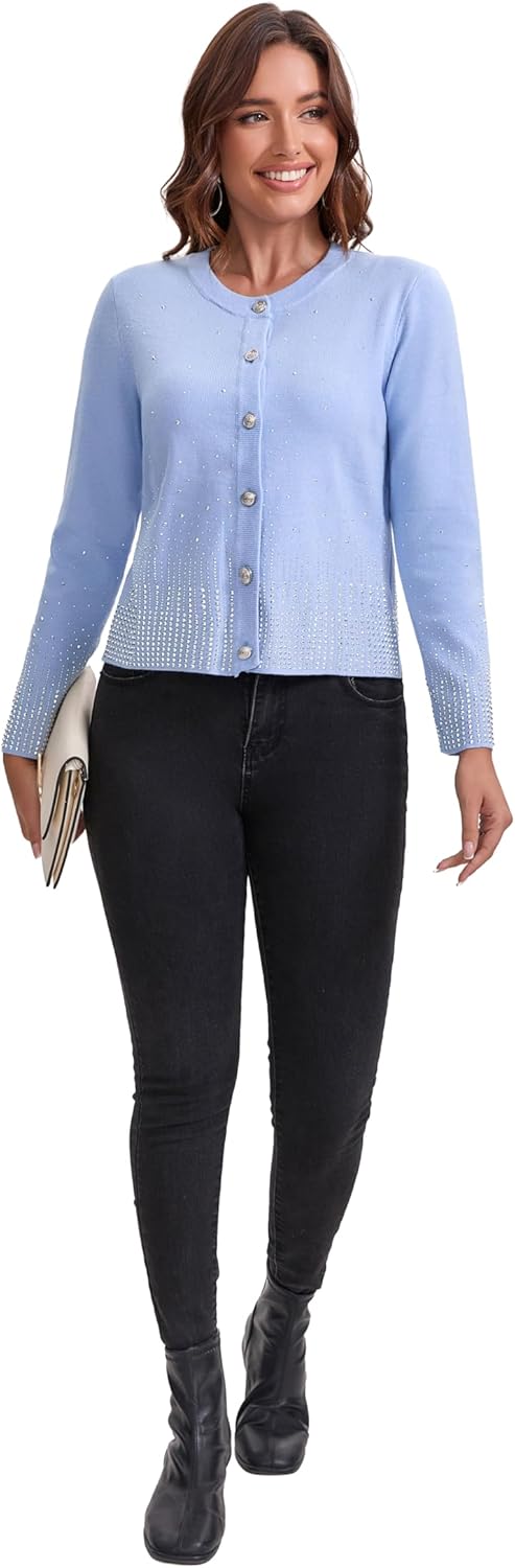 Froggirl Women's Sparkle Rhinestone Button Down Cardigan Sweater – Elegant Long Sleeve Knit Jackets Top - Image 6