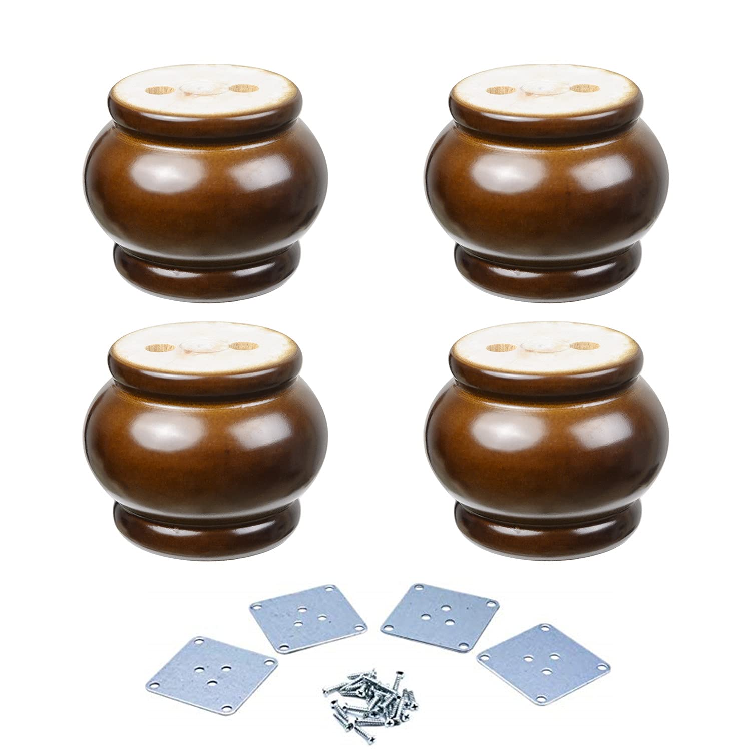 Buy 4PCS Wooden Round Furniture Bun Feet 2.36" Tall Walnut Finished Replacement Solid Wood