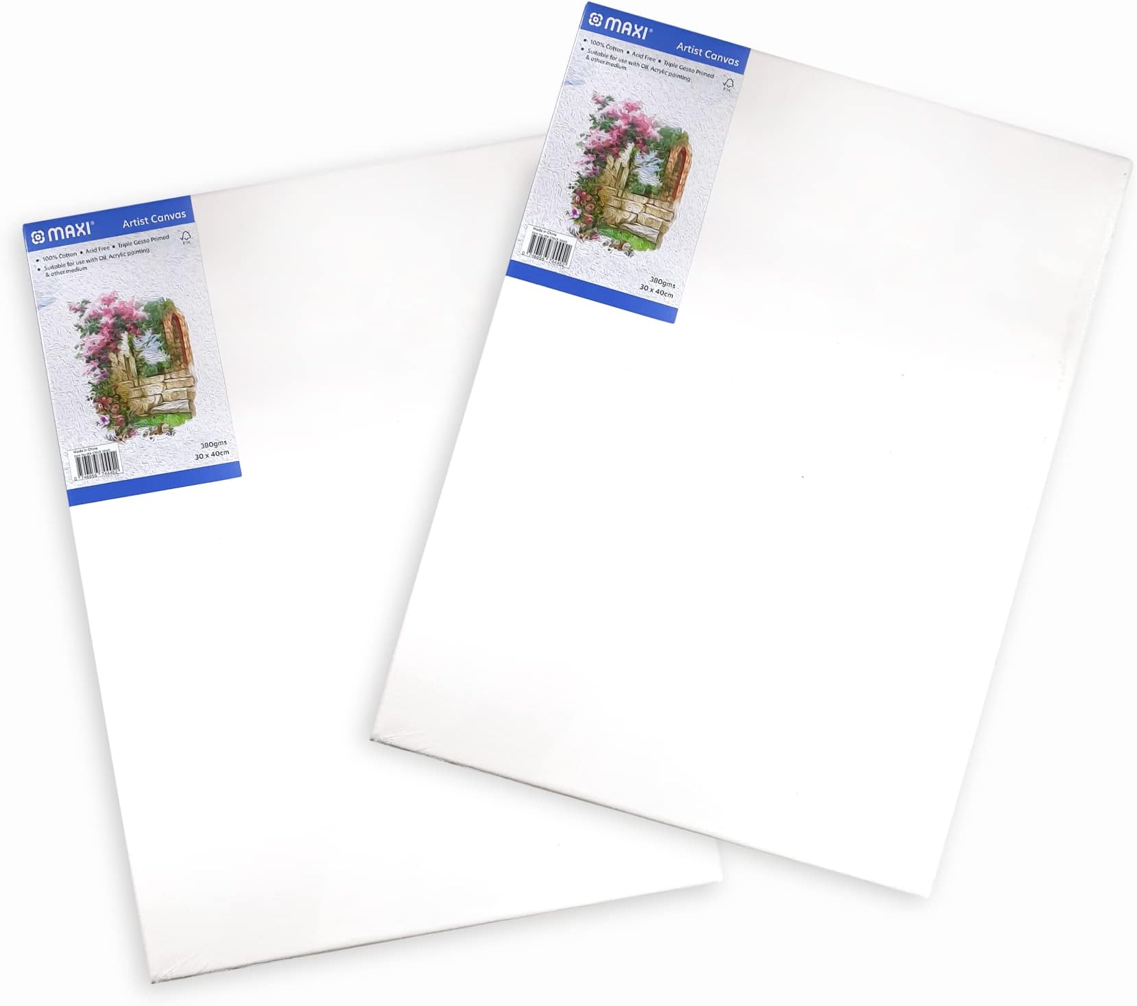 Maxi Stretched Artist Canvas Board 380 Gsm.2pc, 100% Cotton,Triple Gesso Primed,Suitable For Use With Oil Paint,Acrylic Paint And Other Medium