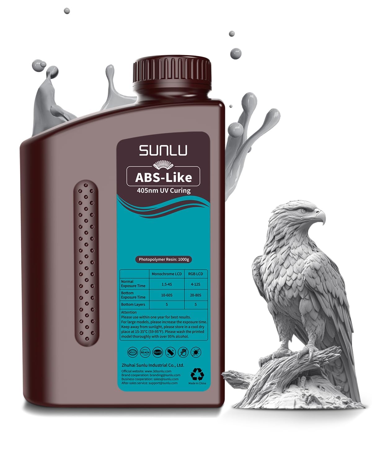 Resin for SUNLU ABS 3D Printer 1000G, 2K 4K 6K 8K LCD/DLP/SLA 3D Printer, Non-Fragile and High Precision and Low Shrinkage, Rapid 3D Resin with 405nm UV Cured Photo Polymer for 1KG Gray