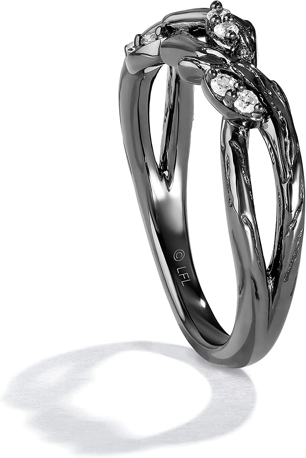Jewelili Star Wars™ Fine Jewelry The Dagobah Ring for Women | Silver & Black Rhodium Band | 1/10 Cttw White Diamonds | Star Wars Gifts for Women | Jewelry with Gift Box