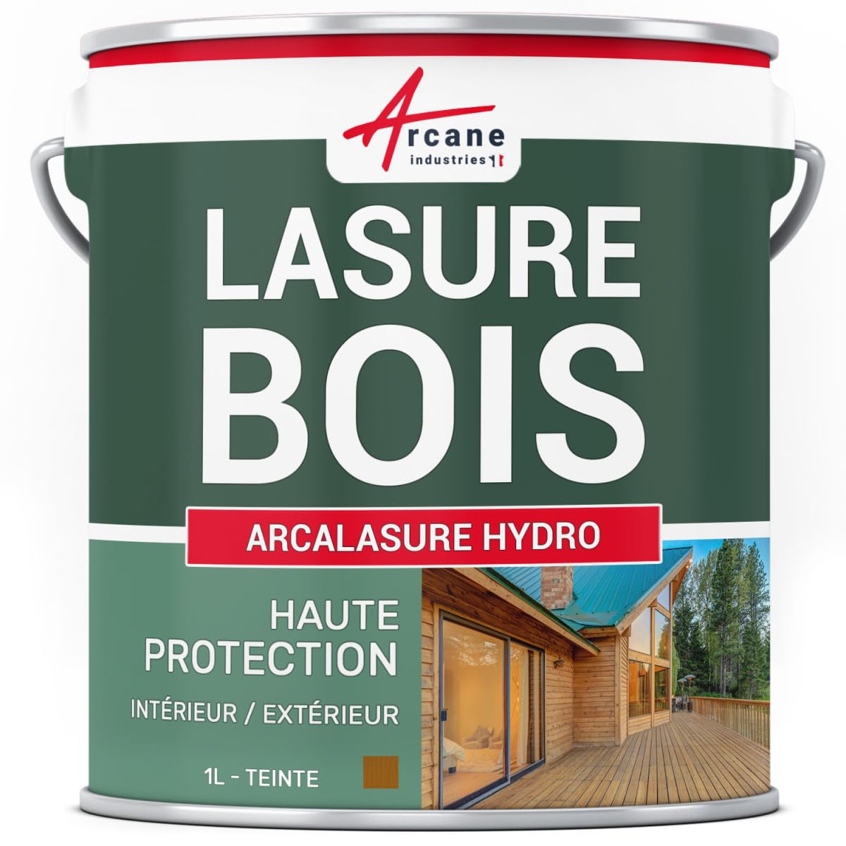 Lasure Bois Extérieur et Intérieur - Protection Bois Longue Durée Hydrofuge Anti-UV - Idéale Terrasse, Bardage, Chalet et Mobilier Bois - 1 L Chêne clair - ARCANE INDUSTRIES