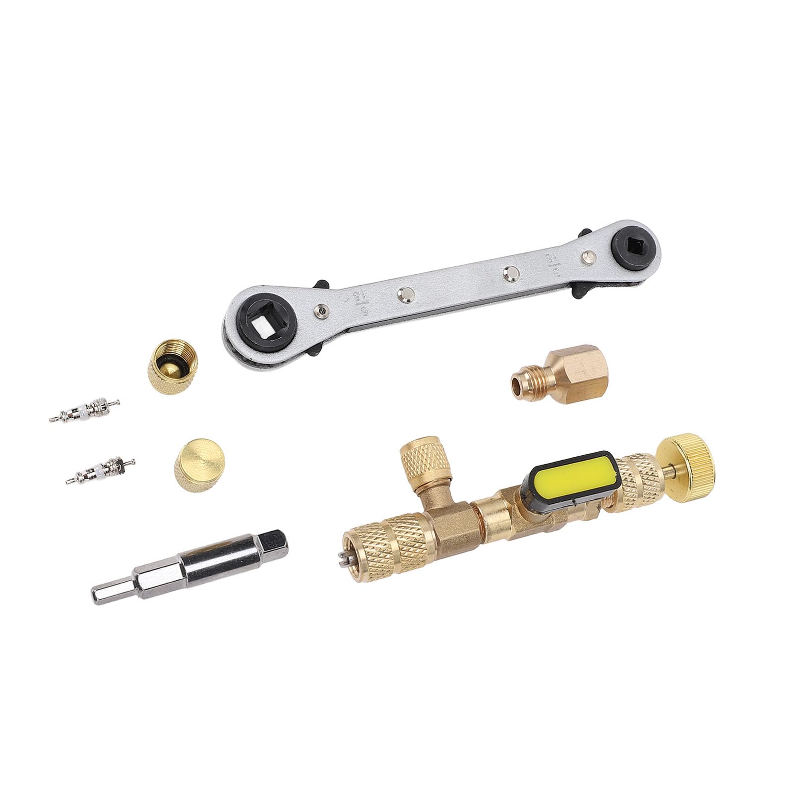 Outil de retrait de noyau de valve avec double taille SAE 1/4" et 5/16" Outil d'installation de retrait de noyau de valve pour système AC R22 R12 R407 R410 R404 R32 (Multifonctionnelle)